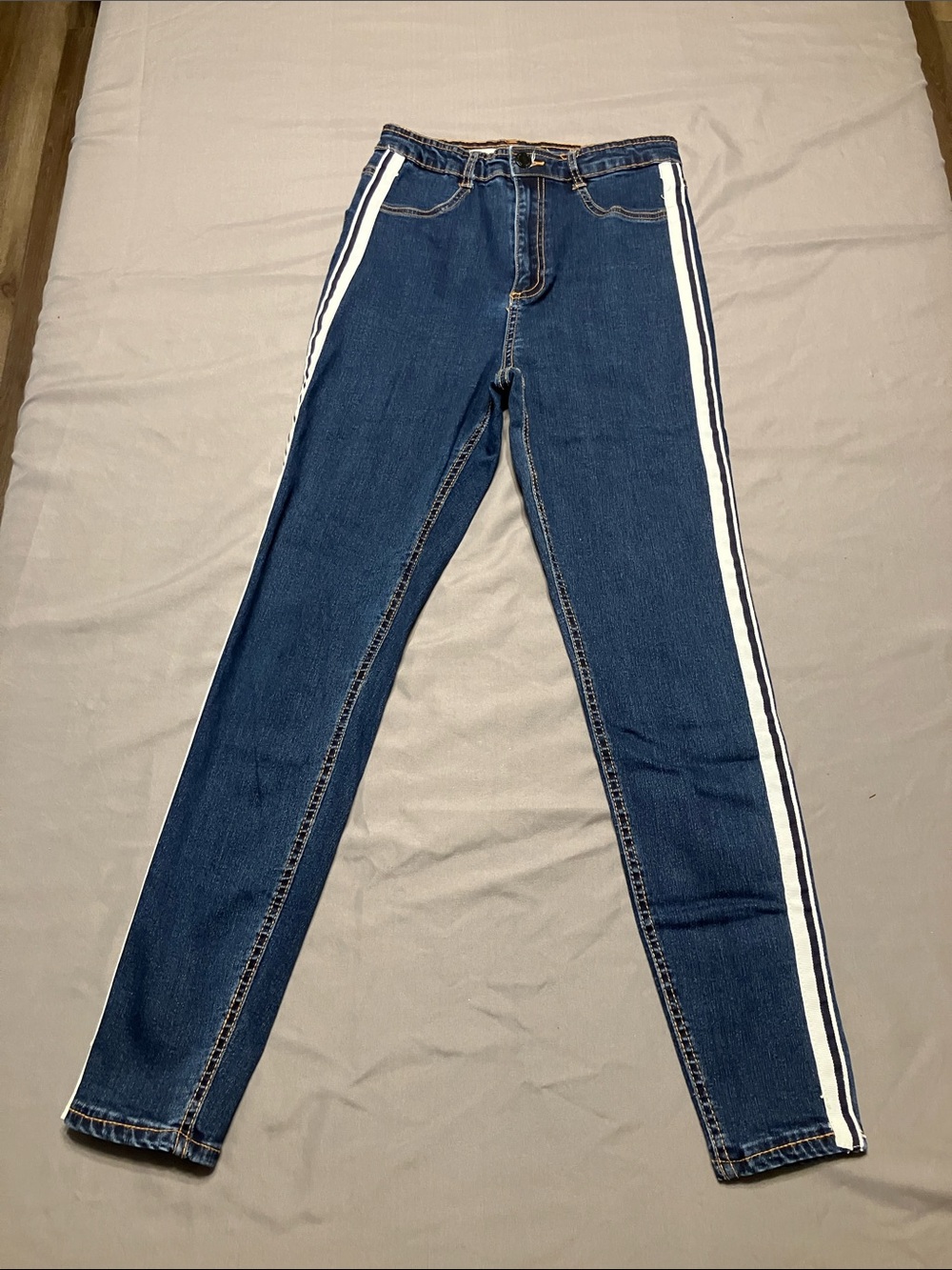 Zara Navy Skinny Jeans with White Side Stripes